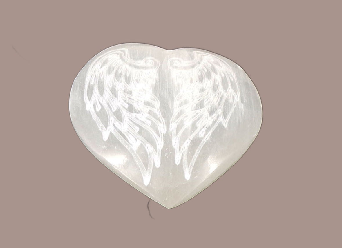 Selenite Angel Wing Heart Carving