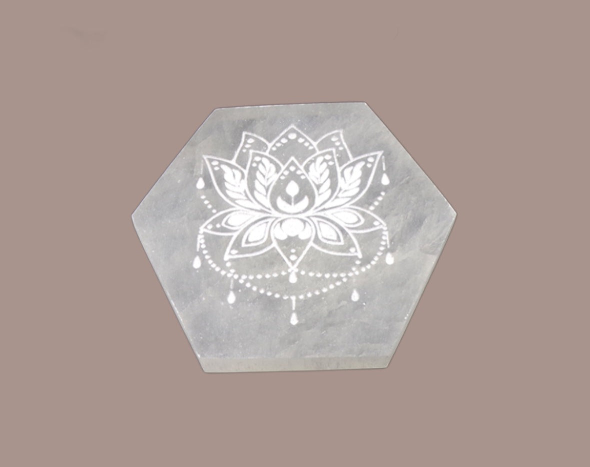Selenite Hexagonal Lotus Disc