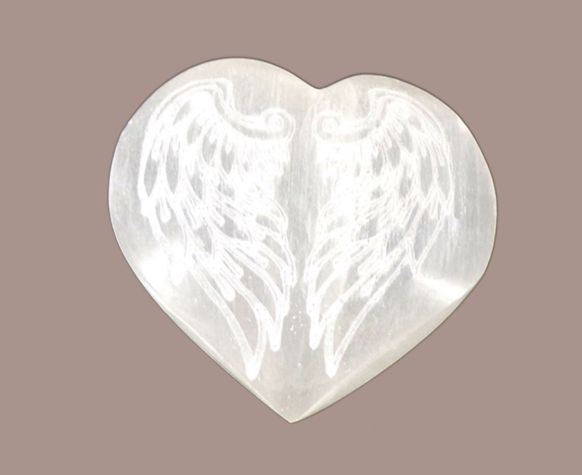 Selenite Angel Wing Heart Carving