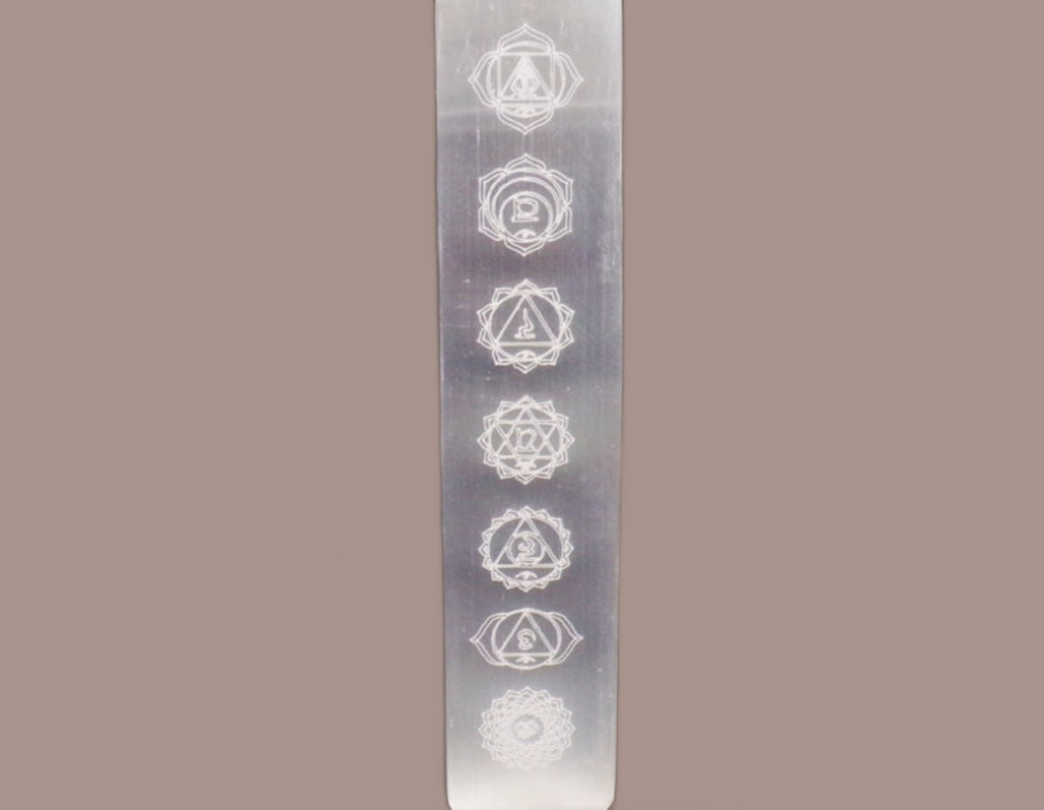 Selenite Ingot With Etched Chakra Symbols