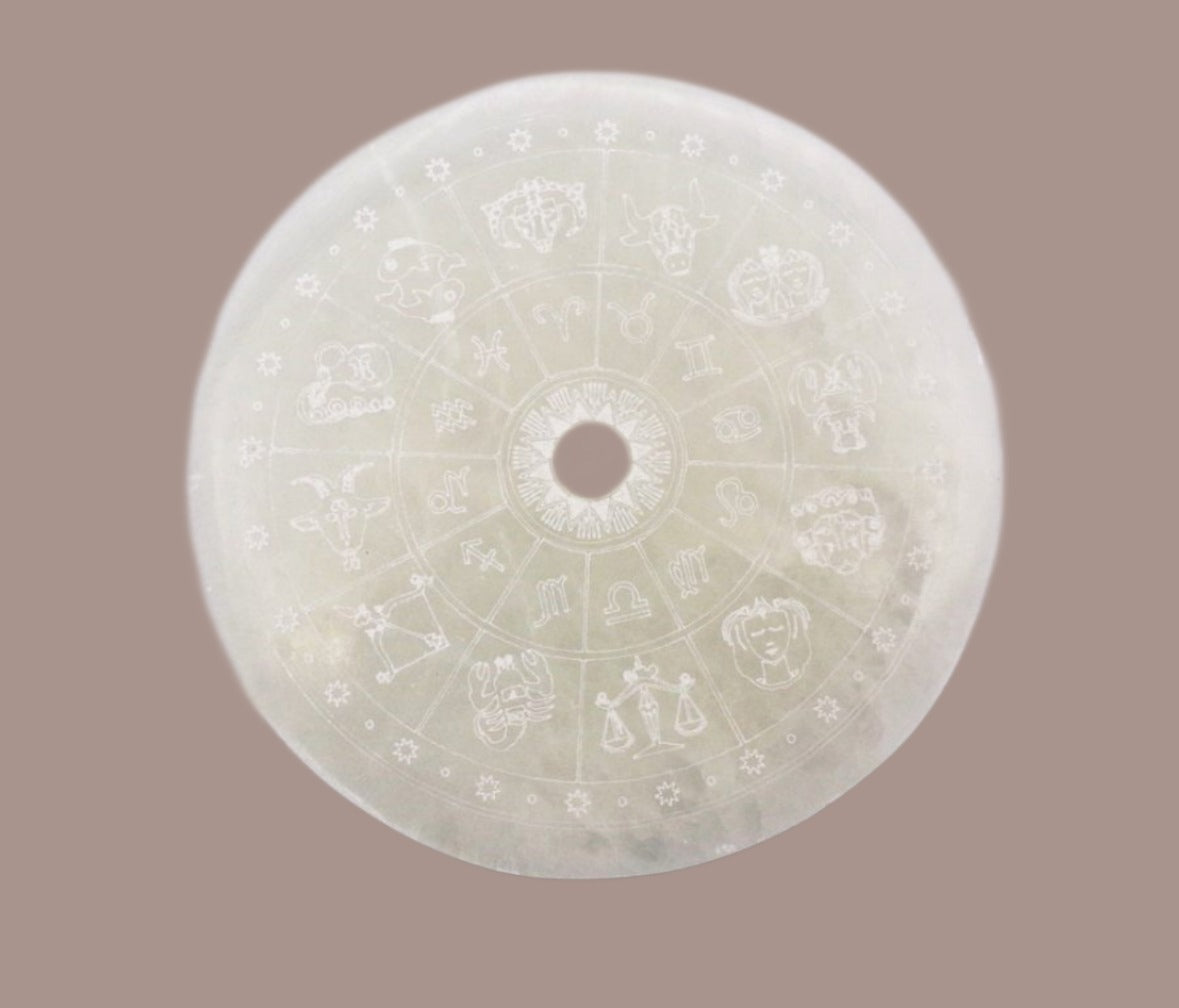 Selenite Engraved Zodiac Disc