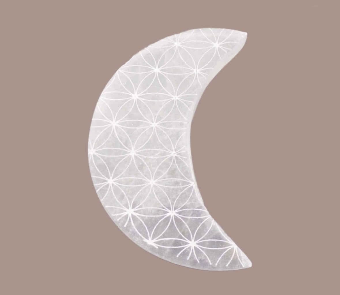 Selenite Polished FOL Engraved Moon